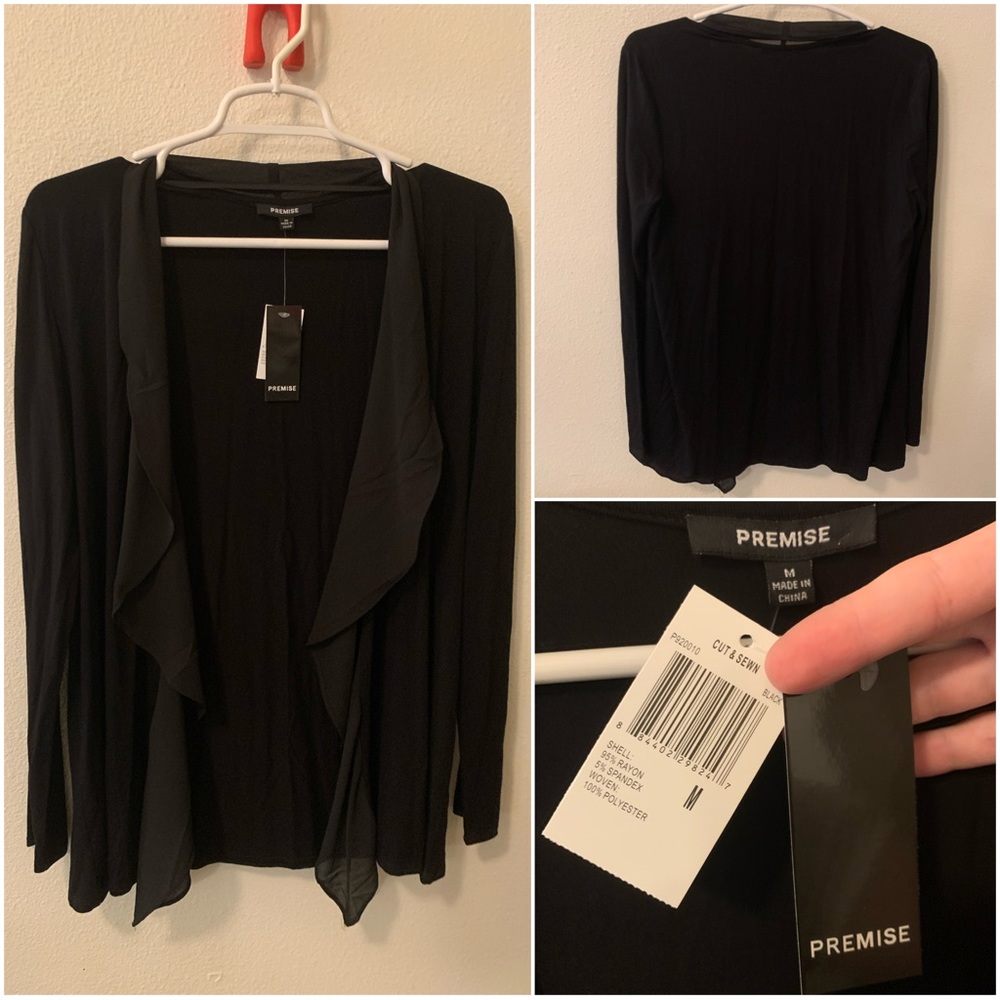 Premise Black Open Drape Cardigan